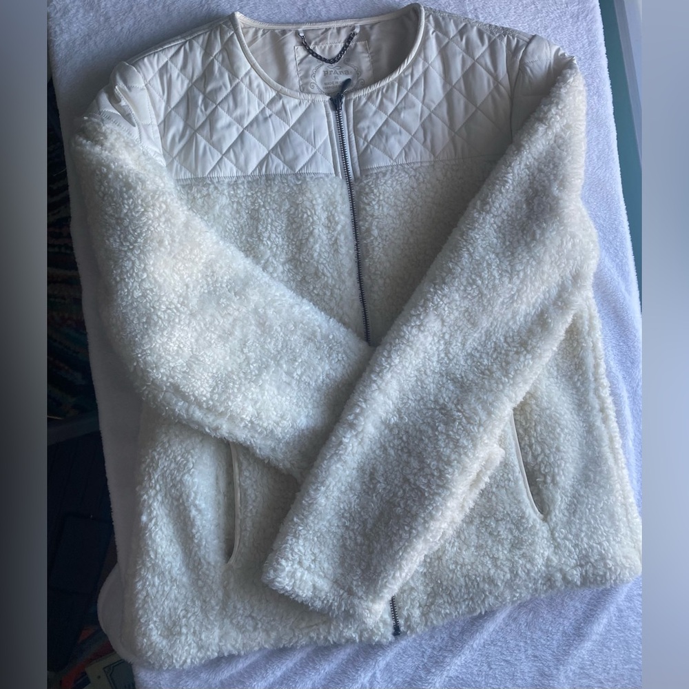 prAna Good Lux Sherpa Fleece Zip Jacket Off White Cozy Quilted Trim Women’s XL - Picture 8 of 16